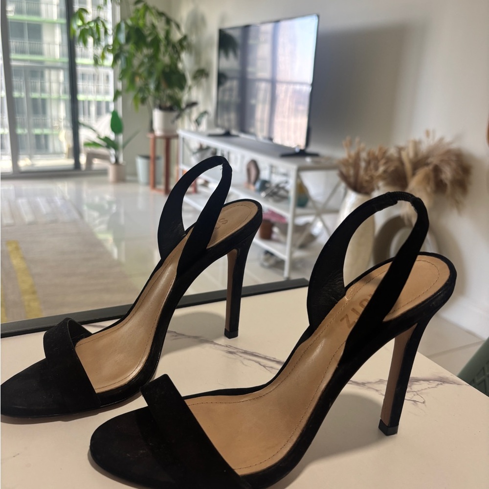 Schutz Black Suede Slingback High Heel Sandals